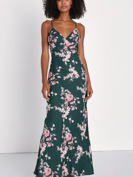 Lulus Dresses & Skirts - NWT Lulus Irresistible Poise Green Floral Satin Slip Maxi Dress Size M